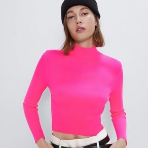 ZARA NEON PINK ribbed turtleneck long sleeve top